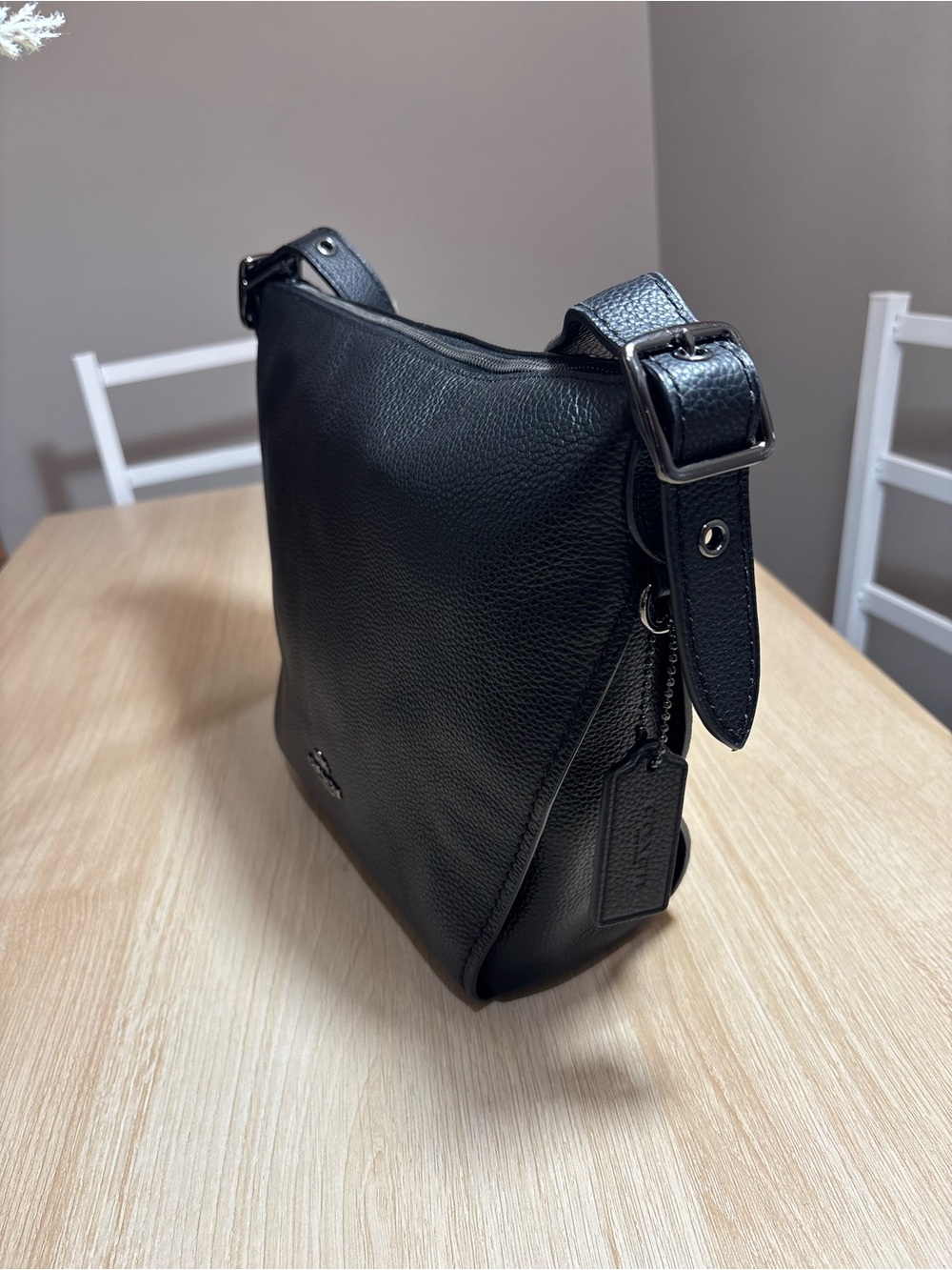Coach Black Pebbled Leather Crossbody Bag with Silver Logo - Picture 4 of 15